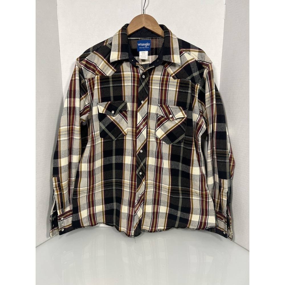 Vintage Wrangler Western Flannel Shirt Jacket Mens XL Heavy Plaid Pearl Snap 092